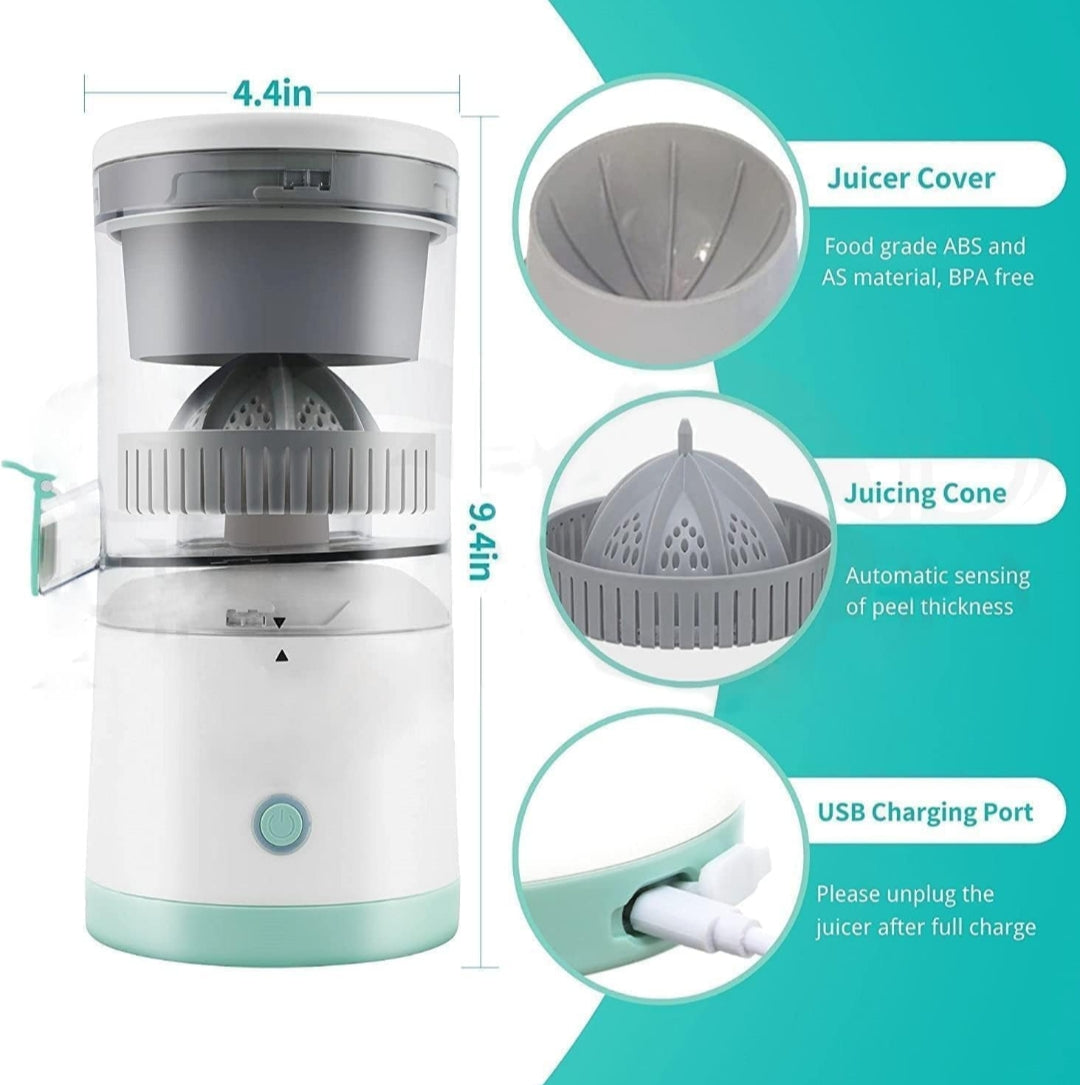 Portable Electric Citrus Juicer USB-C Rechargeable – 80 Times Juicing, Compact 9.2 inch Design
