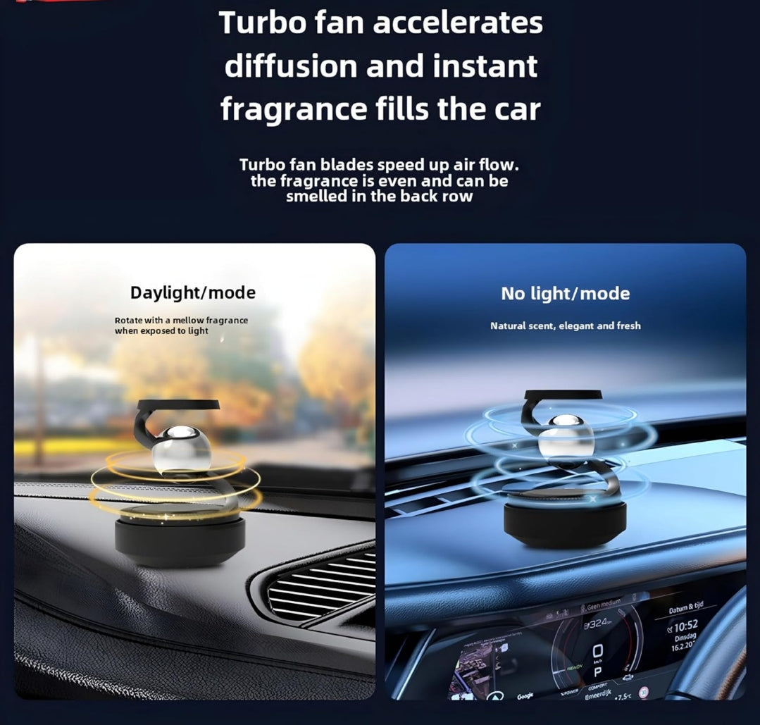 Solar Powered Car Air Diffuser–Refillable Rotating Dashboard Air Perfume Purifier for Cars, Aromatherapy Decor, Autorotation Accessories for Car Interior, Levitating Fragrance Diffuser-Black