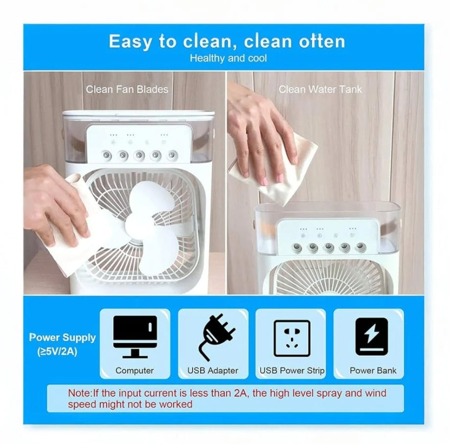 Air Cooler Fan with Mist Function – Instant Cooling for Home & Office - USB Rechargeable