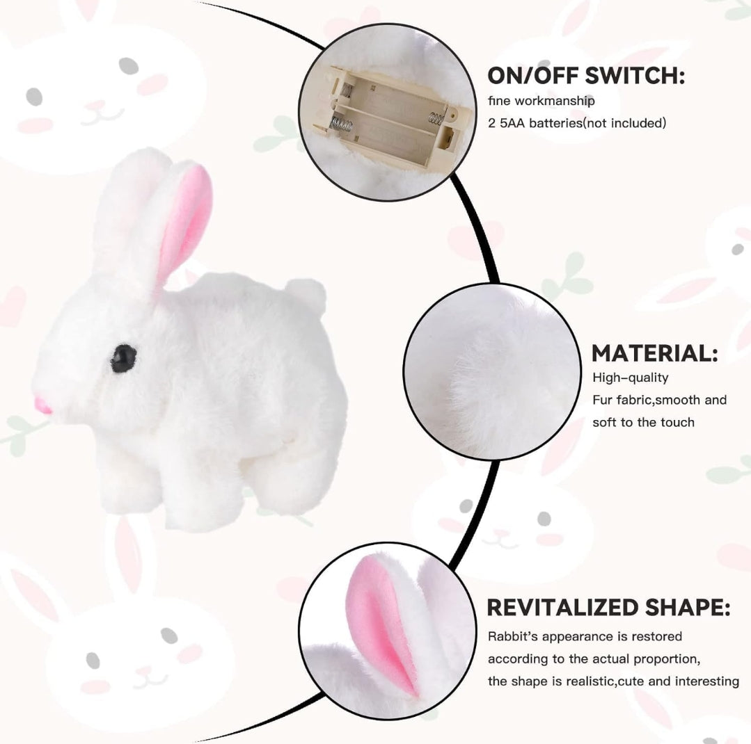 Adorable Bunny Plush Toy – Soft White Rabbit with Sound Effects, Realistic Walking & Jumping Movements for Children