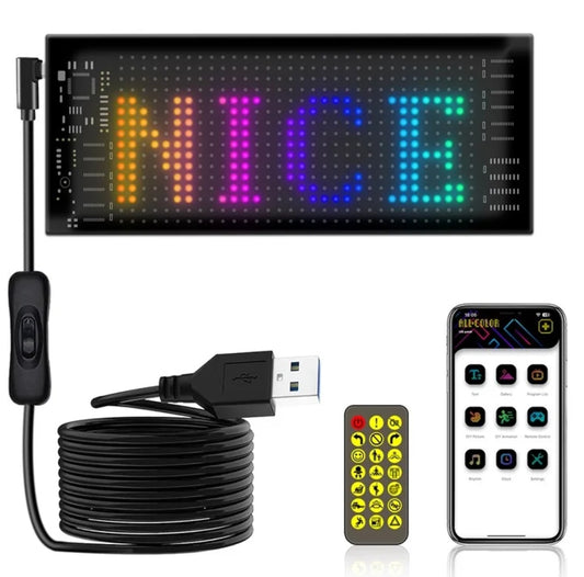 LED Car Display Screen With App & Remote | RGB Scrolling Text Sign Board Car fancy Lights (Multicolour)