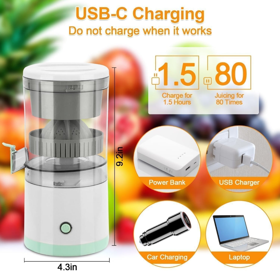 Portable Electric Citrus Juicer USB-C Rechargeable – 80 Times Juicing, Compact 9.2 inch Design