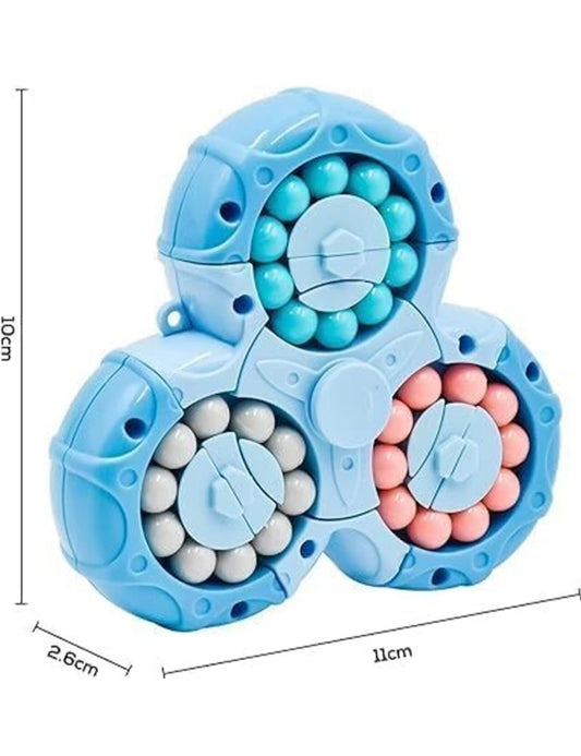 2-In-1 Triangle Rotating Puzzle & Spinner Magic Bean Fingertip Toy- Blue