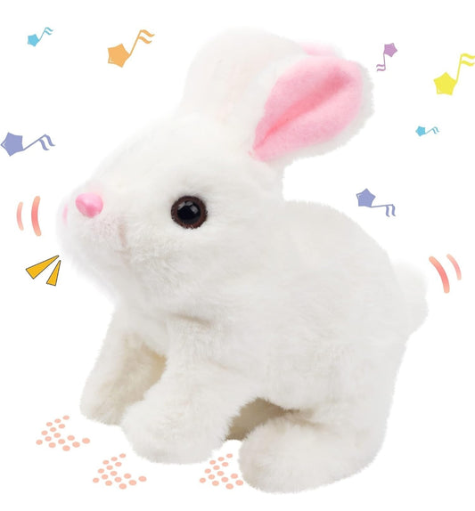 Adorable Bunny Plush Toy – Soft White Rabbit with Sound Effects, Realistic Walking & Jumping Movements for Children