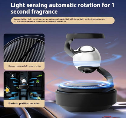 Solar Powered Car Air Diffuser–Refillable Rotating Dashboard Air Perfume Purifier for Cars, Aromatherapy Decor, Autorotation Accessories for Car Interior, Levitating Fragrance Diffuser-Black