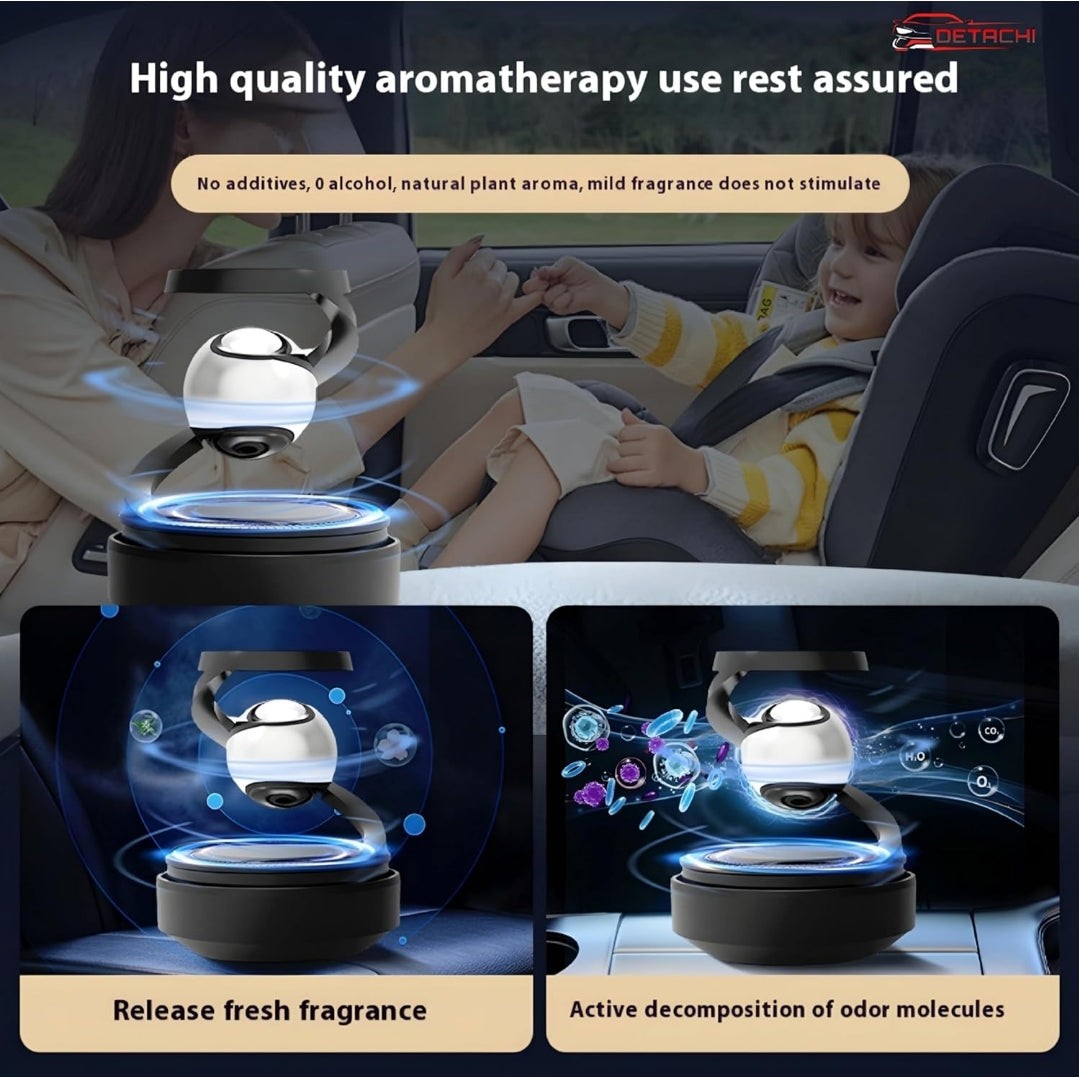 Solar Powered Car Air Diffuser–Refillable Rotating Dashboard Air Perfume Purifier for Cars, Aromatherapy Decor, Autorotation Accessories for Car Interior, Levitating Fragrance Diffuser-Black