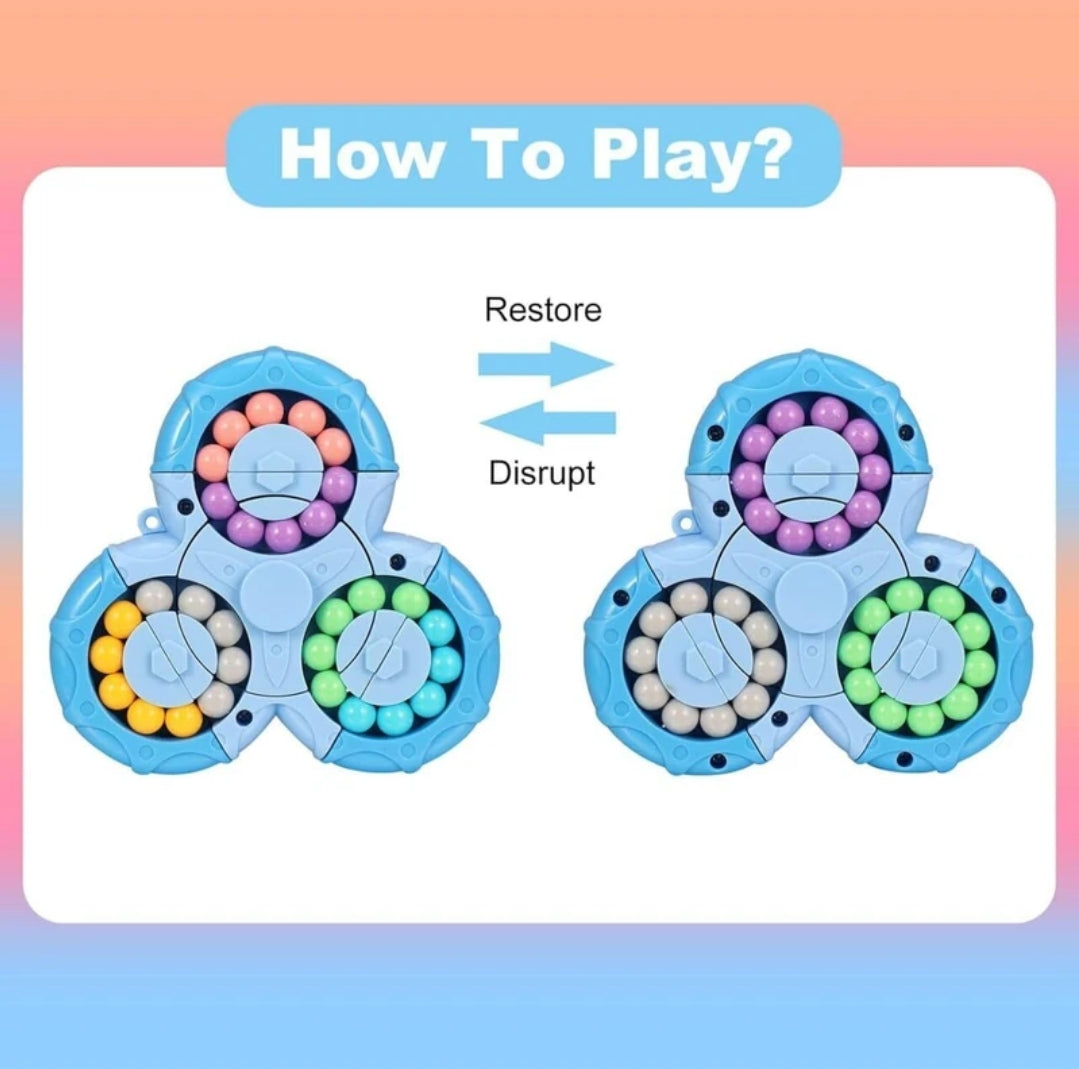 2-In-1 Triangle Rotating Puzzle & Spinner Magic Bean Fingertip Toy- Blue