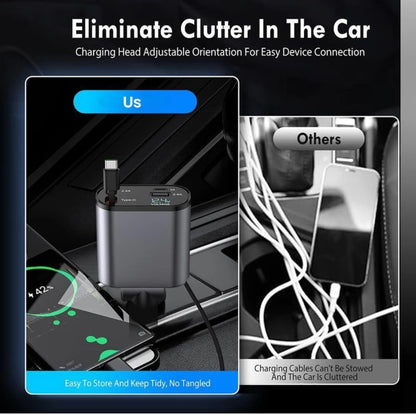 4-in-1 Retractable Car Charger (Black, 120 W)With USB Cable