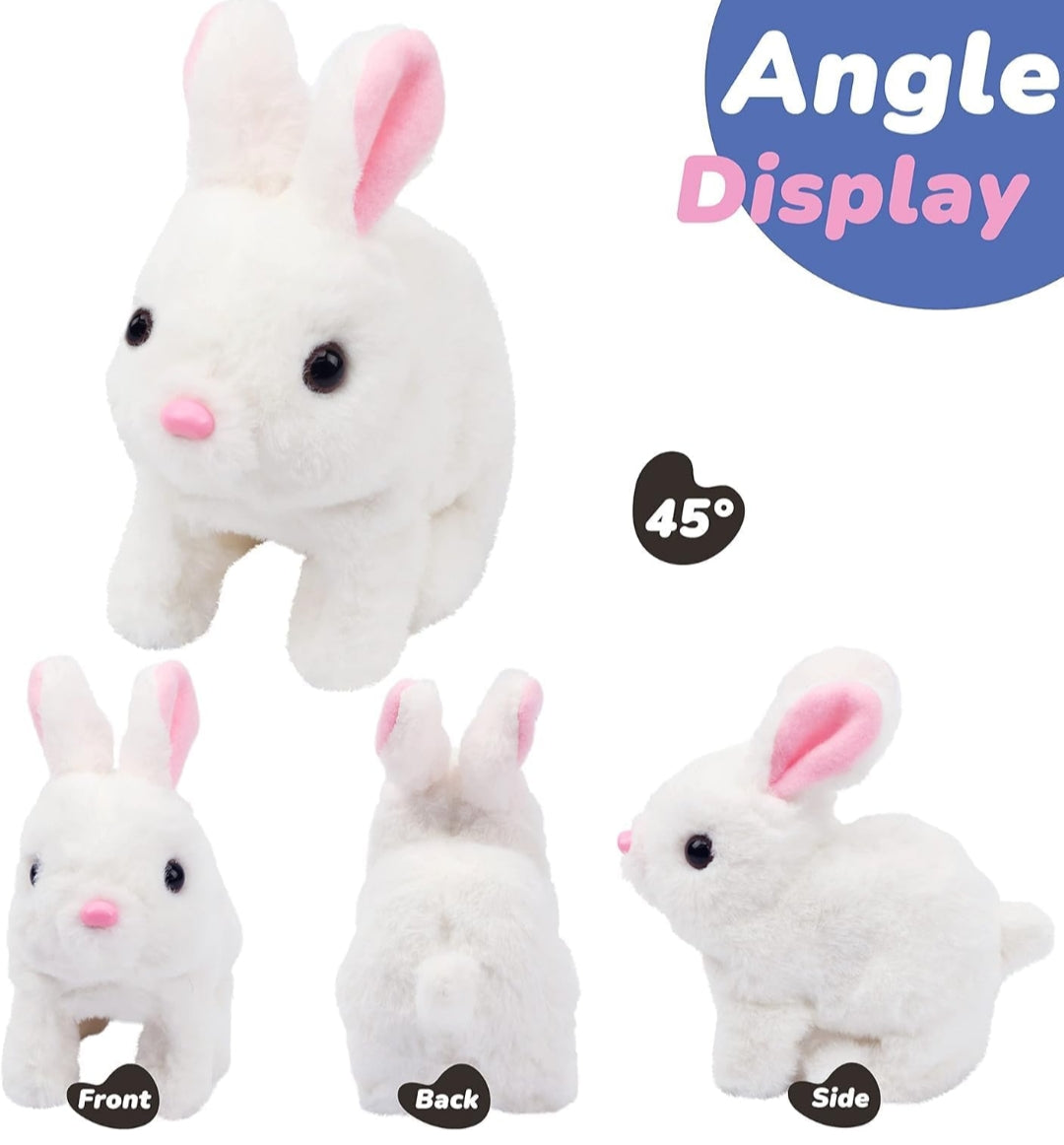 Adorable Bunny Plush Toy – Soft White Rabbit with Sound Effects, Realistic Walking & Jumping Movements for Children
