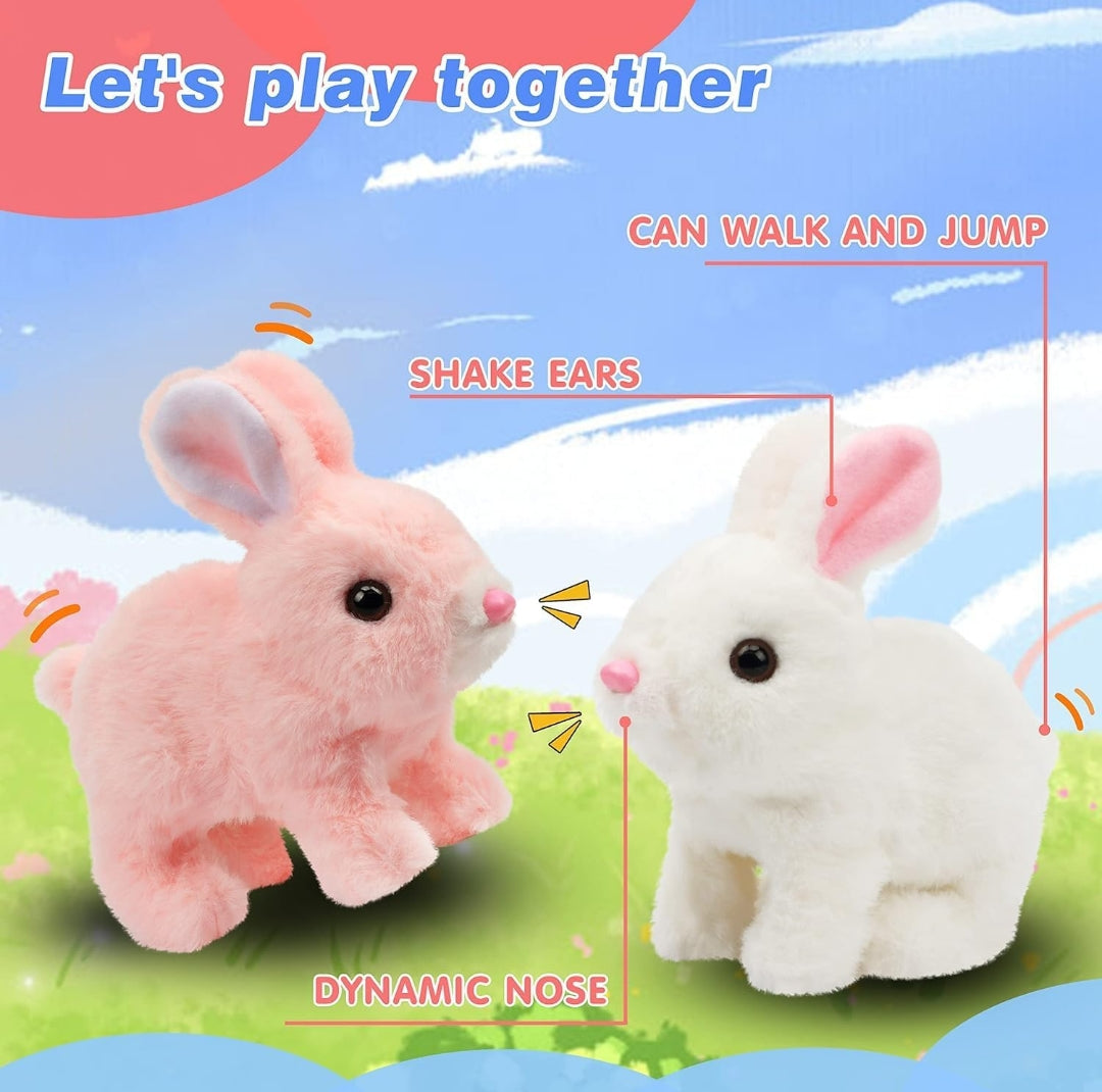 Adorable Bunny Plush Toy – Soft White Rabbit with Sound Effects, Realistic Walking & Jumping Movements for Children