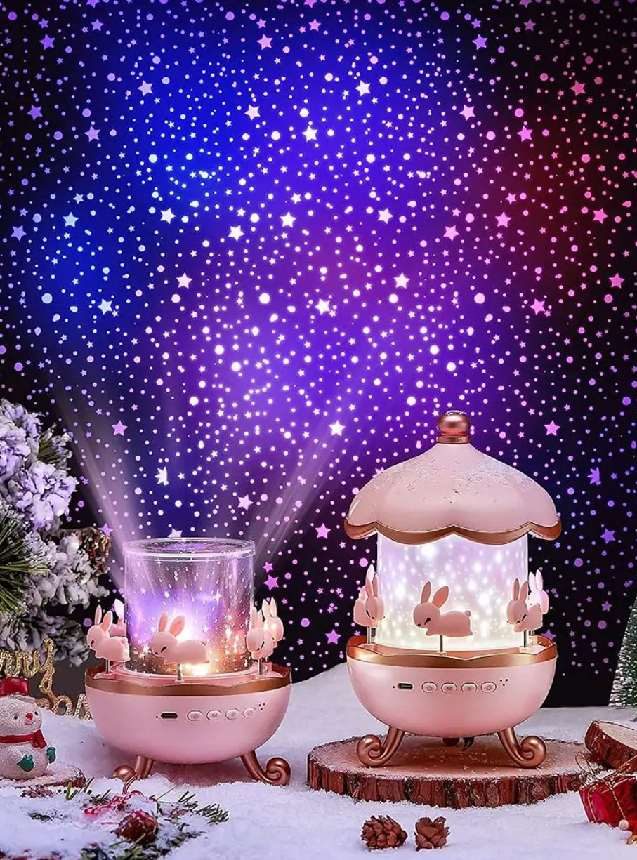 Night Light, Rabbit Starry Sky Projector, Galaxy Projector, 360° Rotation, LED Night Light, USB, Baby 6 Film, 5 Colours, For Girls, Children's Room, Star-Pack of 1(Colour and Design Vary)