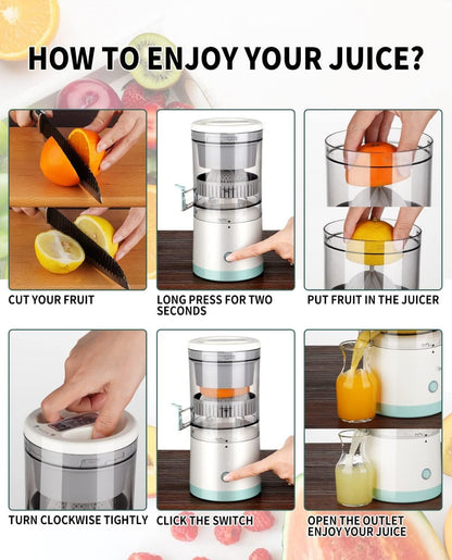 Portable Electric Citrus Juicer USB-C Rechargeable – 80 Times Juicing, Compact 9.2 inch Design