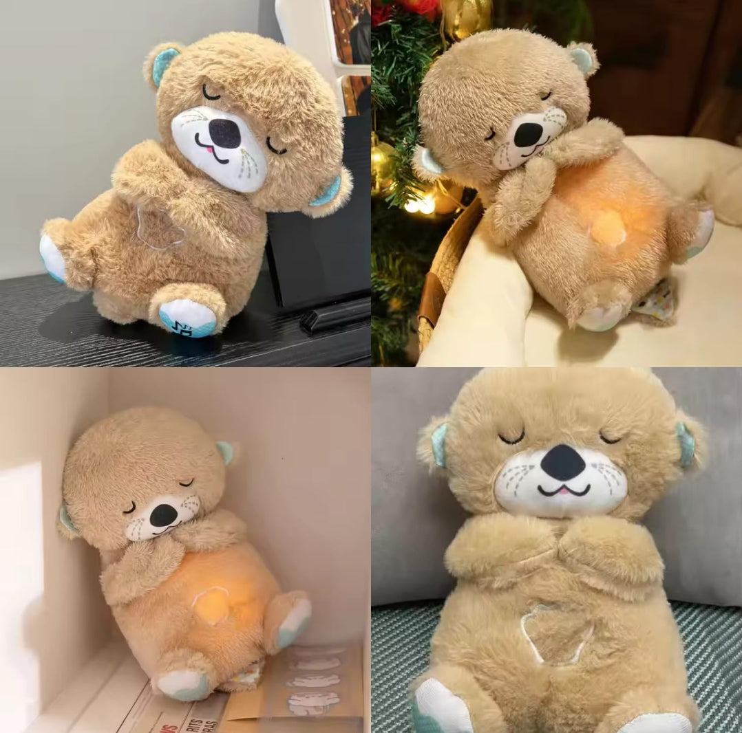 Breathing Teddy Otter Glowing Music for Baby Sensory Sleep Lights Rhythmic Simulation Plush for Babies Kids Soothing Sound and Décor Item