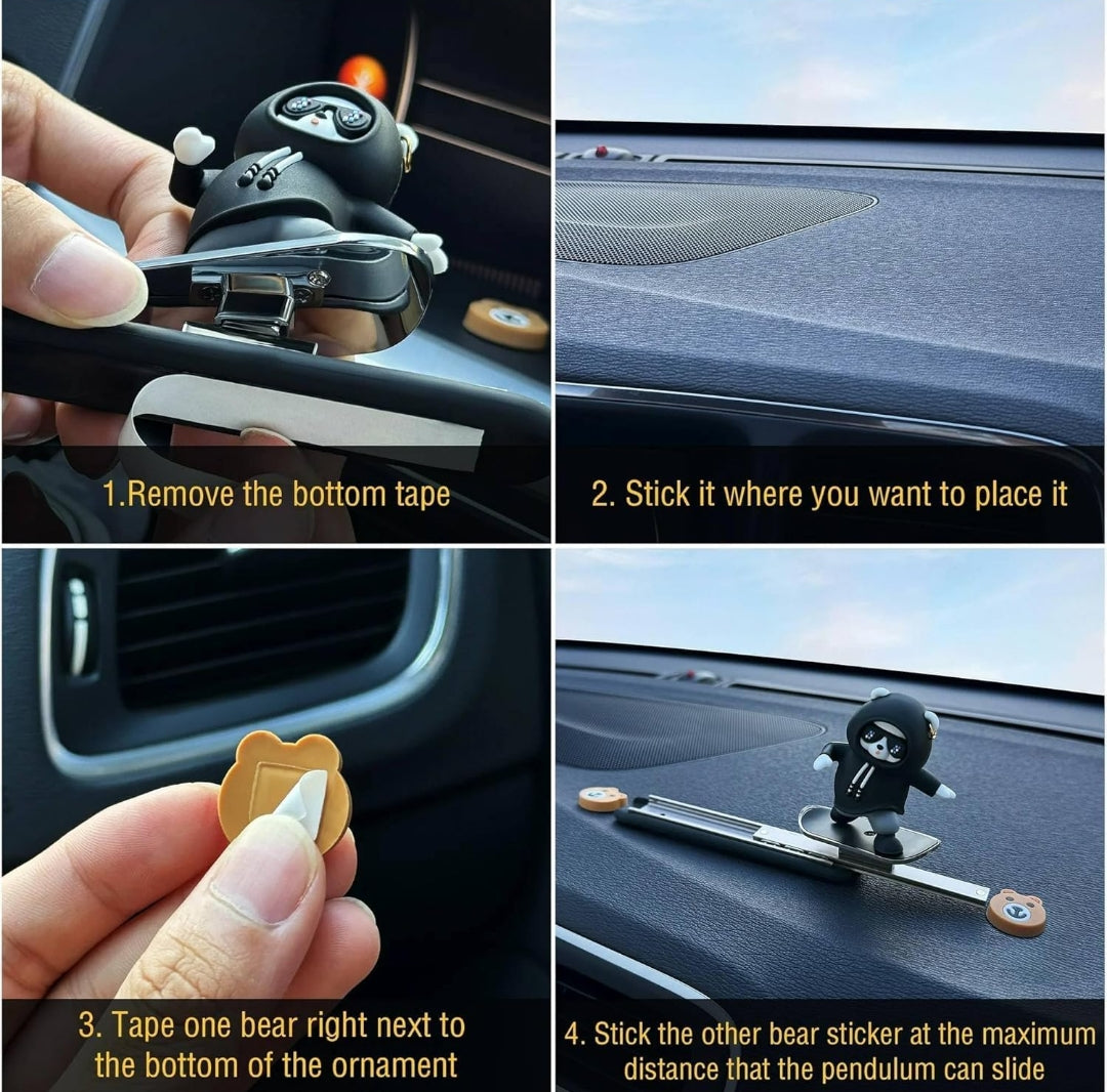 Car Interior Accessories Dashboard Decorations, Cute Sliding Skateboard Panda Decorative Showpiece