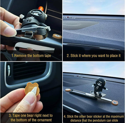 Car Interior Accessories Dashboard Decorations, Cute Sliding Skateboard Panda Decorative Showpiece