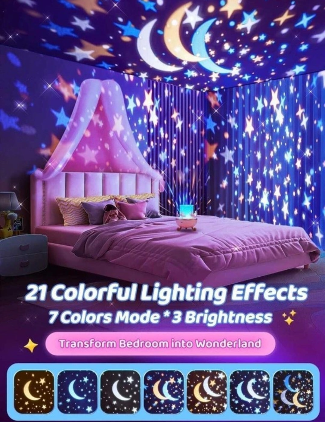 Night Light, Rabbit Starry Sky Projector, Galaxy Projector, 360° Rotation, LED Night Light, USB, Baby 6 Film, 5 Colours, For Girls, Children's Room, Star-Pack of 1(Colour and Design Vary)