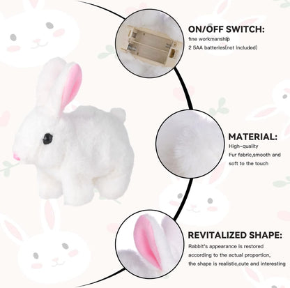 Adorable Bunny Plush Toy – Soft White Rabbit with Sound Effects, Realistic Walking & Jumping Movements for Children