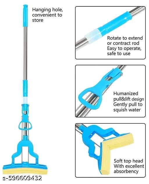 HomePro Flex Mop | Pull-Lift Squeeze System | Expandable Steel Rod | Super Absorbent Sponge Head | Multi-Surface Cleaner