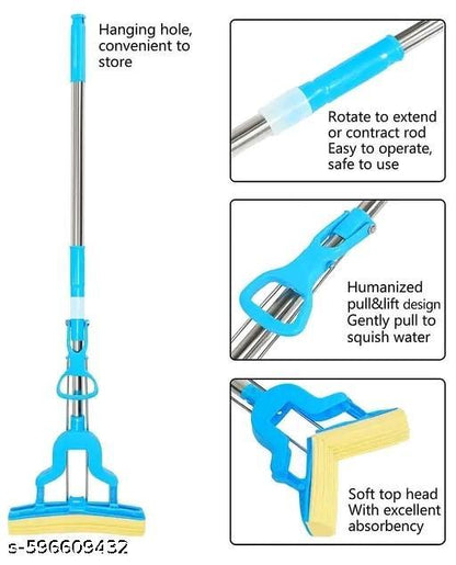 HomePro Flex Mop | Pull-Lift Squeeze System | Expandable Steel Rod | Super Absorbent Sponge Head | Multi-Surface Cleaner