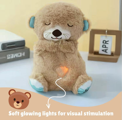 Breathing Teddy Otter Glowing Music for Baby Sensory Sleep Lights Rhythmic Simulation Plush for Babies Kids Soothing Sound and Décor Item