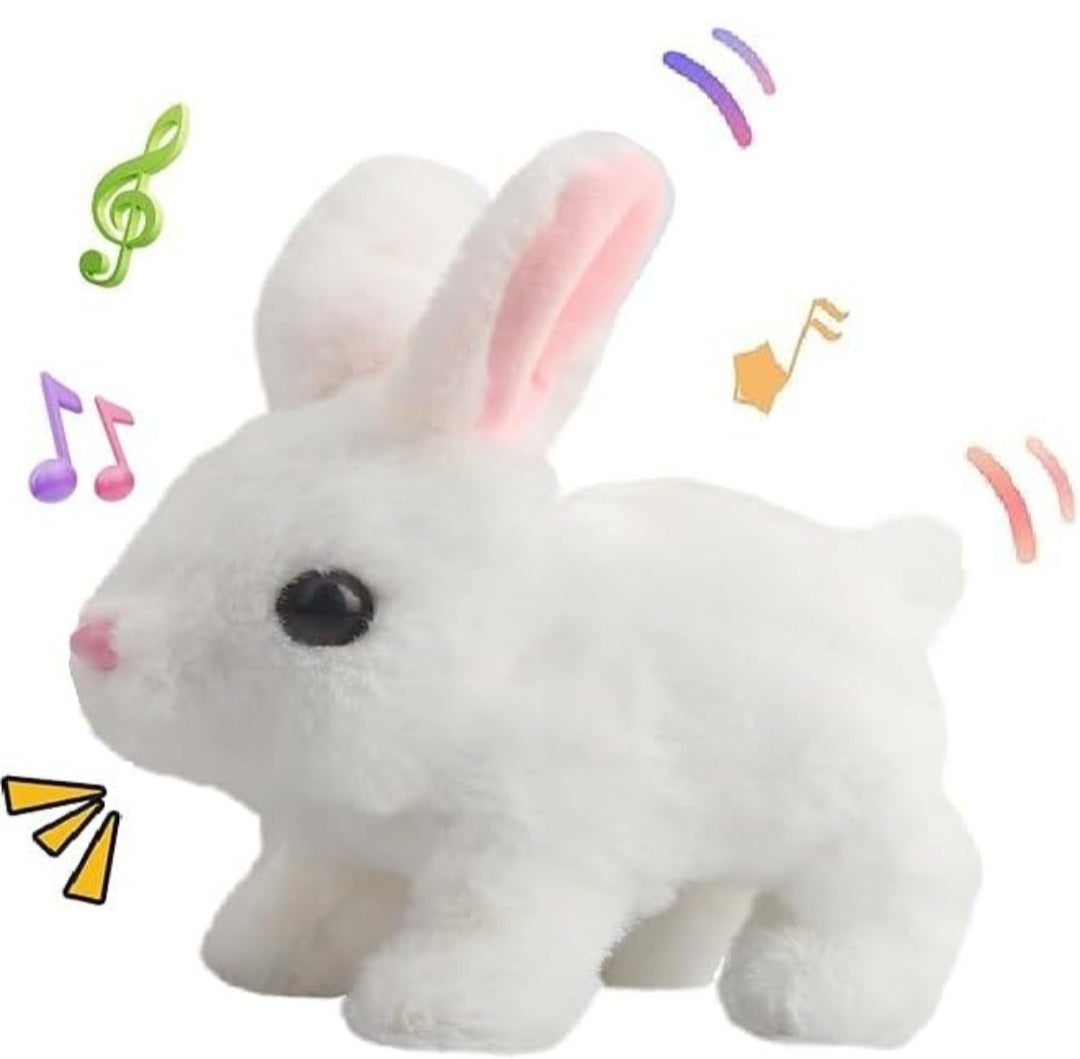 Adorable Bunny Plush Toy – Soft White Rabbit with Sound Effects, Realistic Walking & Jumping Movements for Children