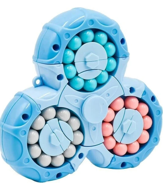 2-In-1 Triangle Rotating Puzzle & Spinner Magic Bean Fingertip Toy- Blue