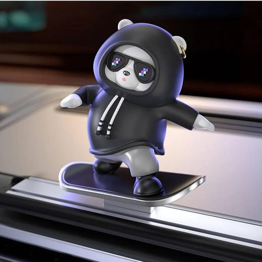 Car Interior Accessories Dashboard Decorations, Cute Sliding Skateboard Panda Decorative Showpiece