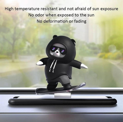 Car Interior Accessories Dashboard Decorations, Cute Sliding Skateboard Panda Decorative Showpiece