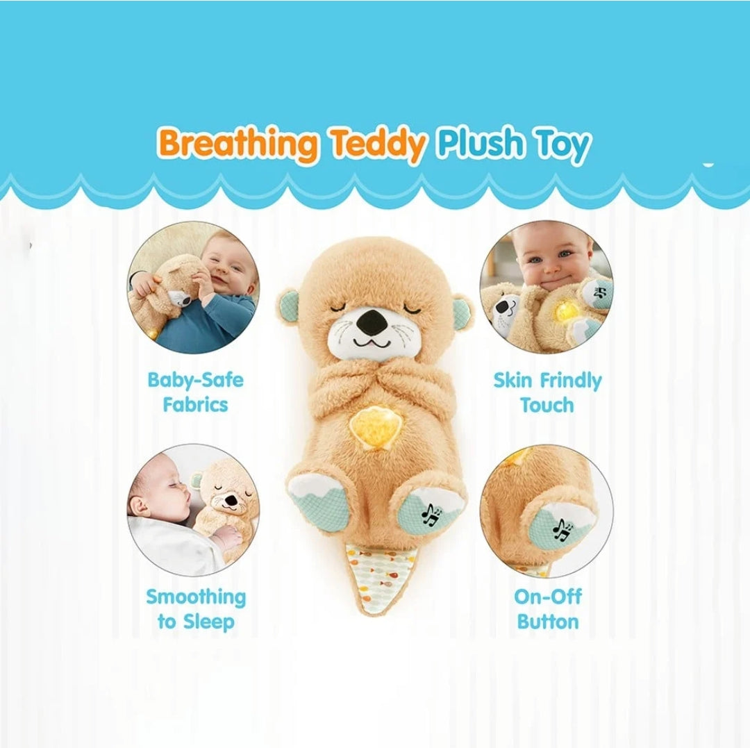 Breathing Teddy Otter Glowing Music for Baby Sensory Sleep Lights Rhythmic Simulation Plush for Babies Kids Soothing Sound and Décor Item